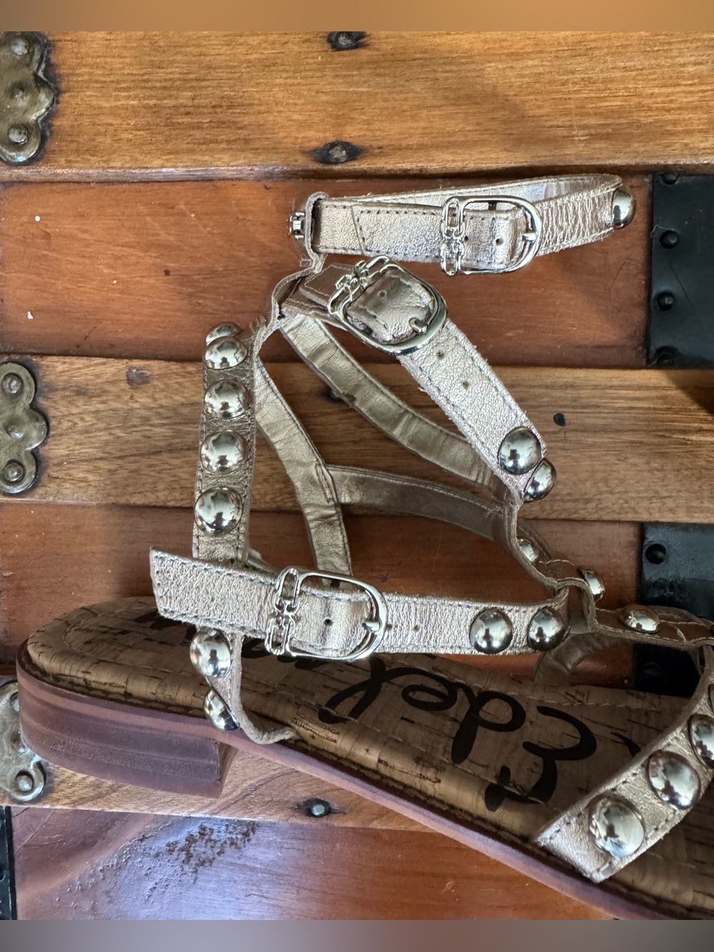 Sam Edelman Eavan Gold Leather Studded Gladiator Sandals - Picture 12 of 12